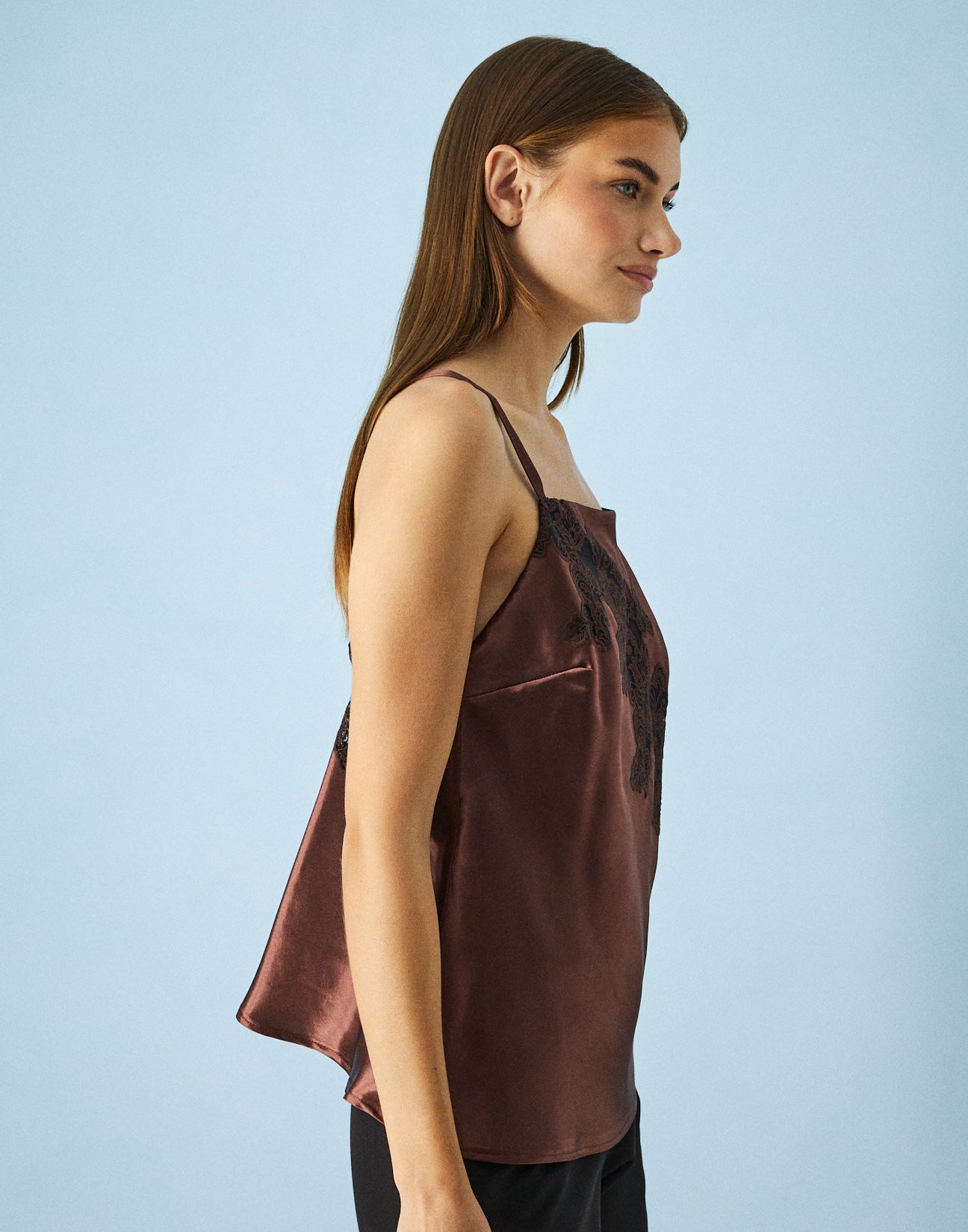 Satin top with lace