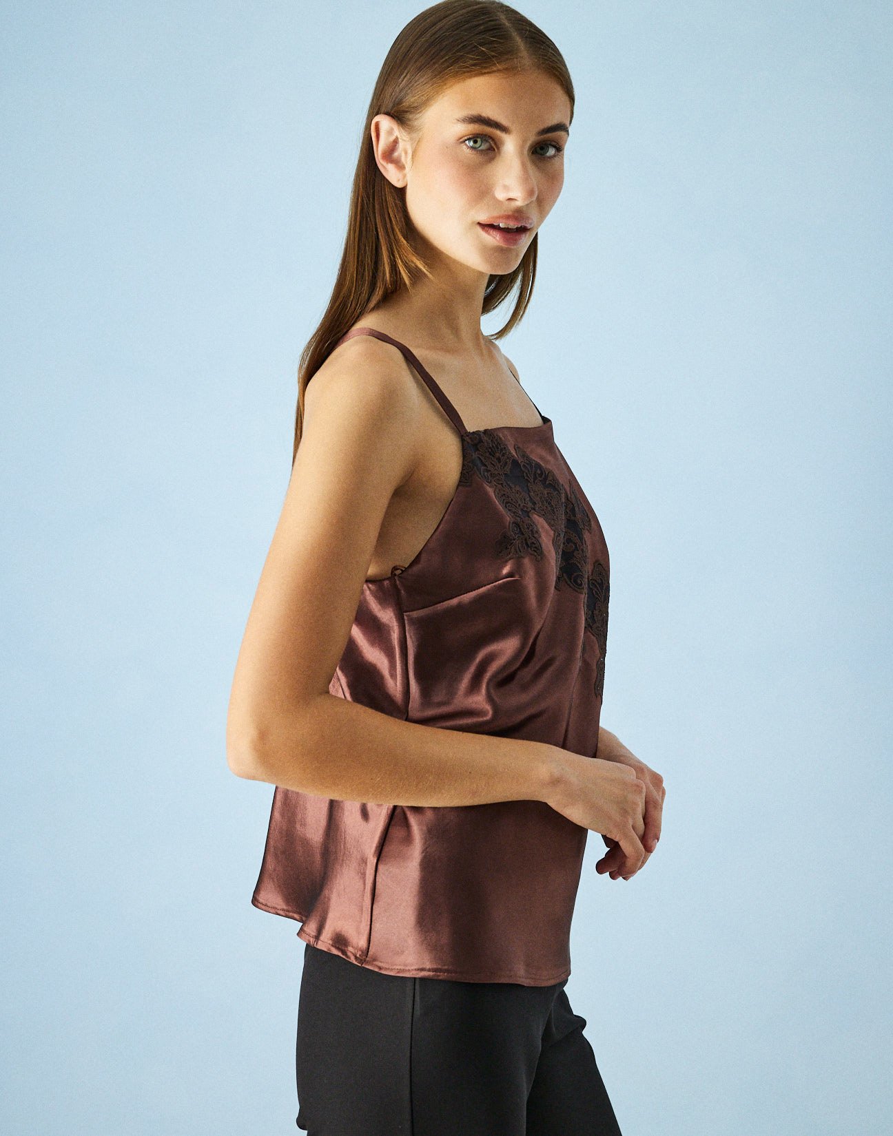 Satin top with lace