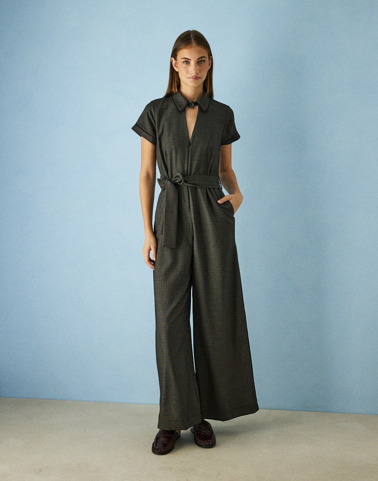 Jumpsuit with piping