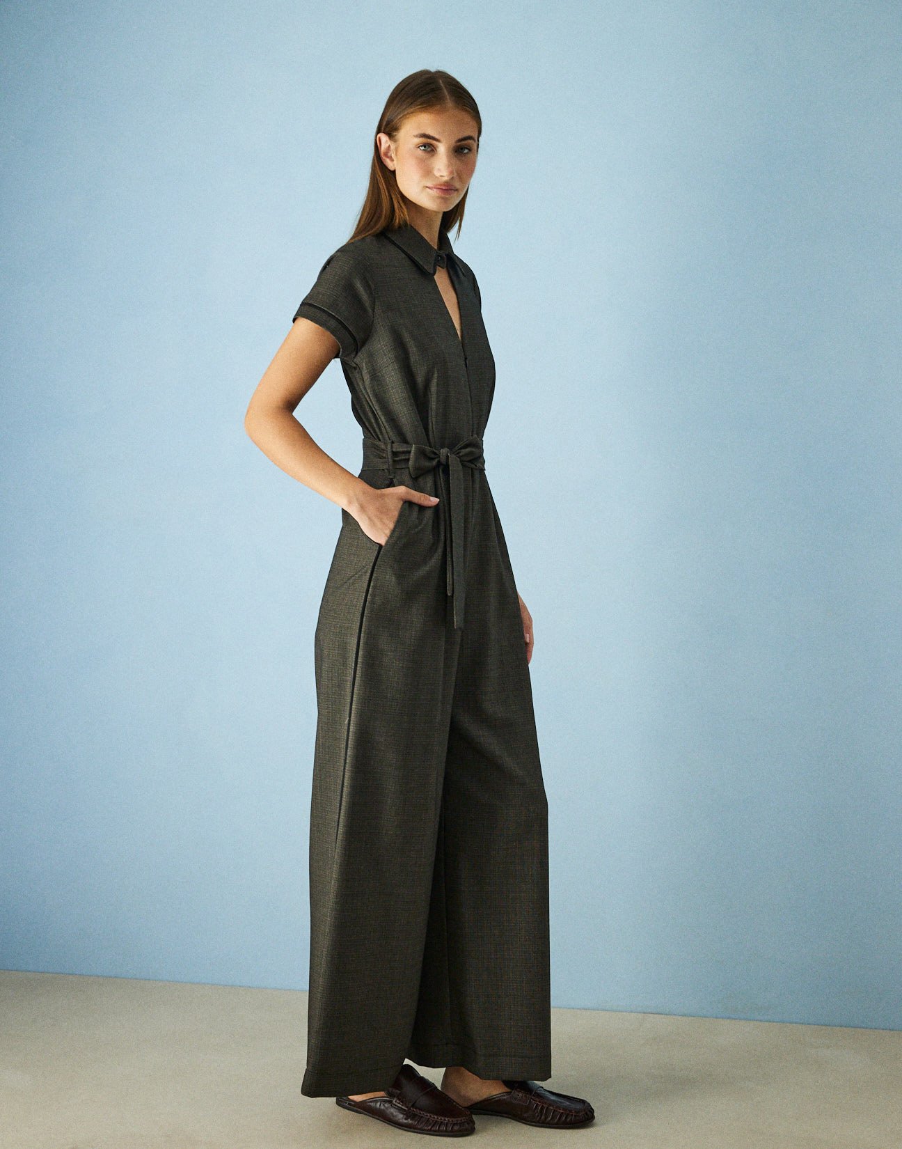 Jumpsuit with piping