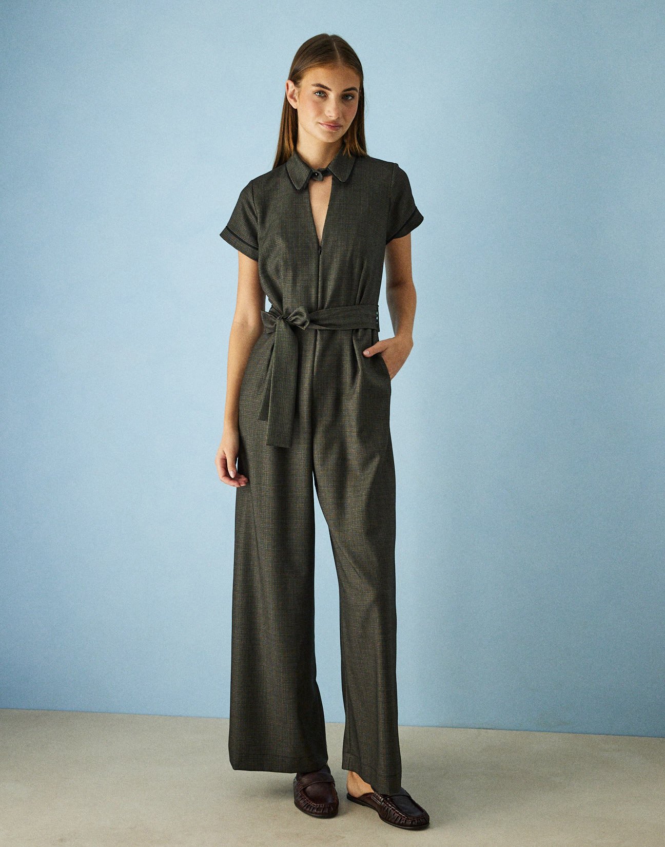 Jumpsuit with piping