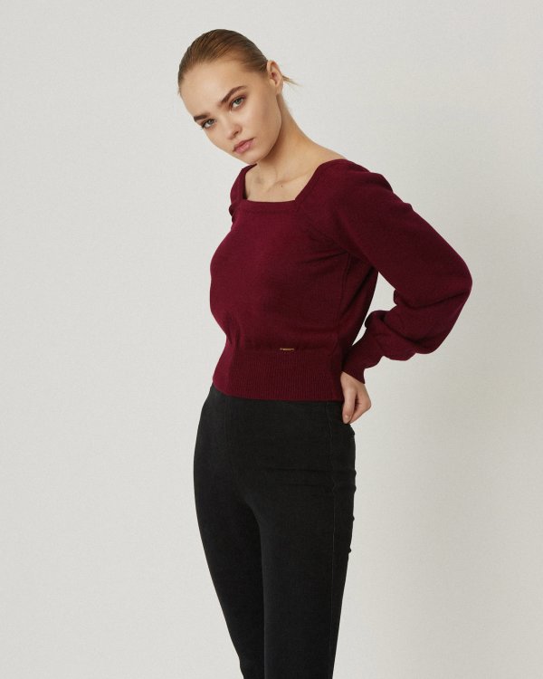 Knit sweater with square-cut neck