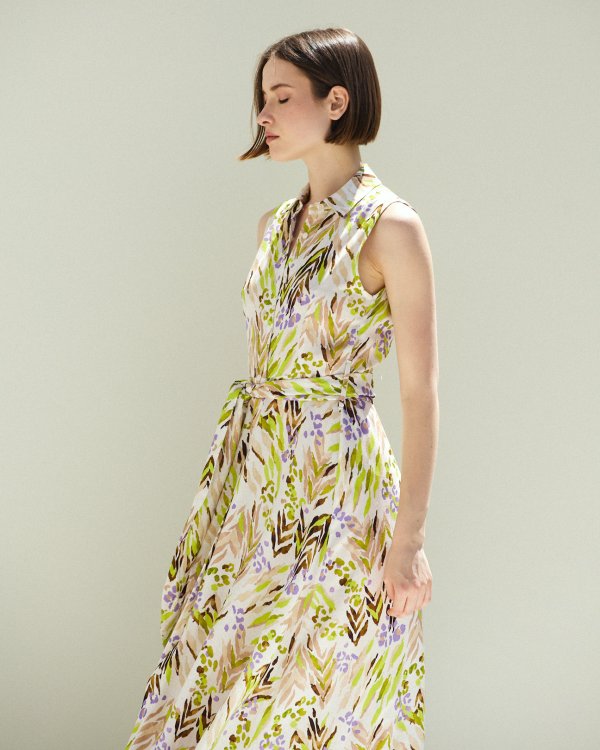 Linen maxi printed dress