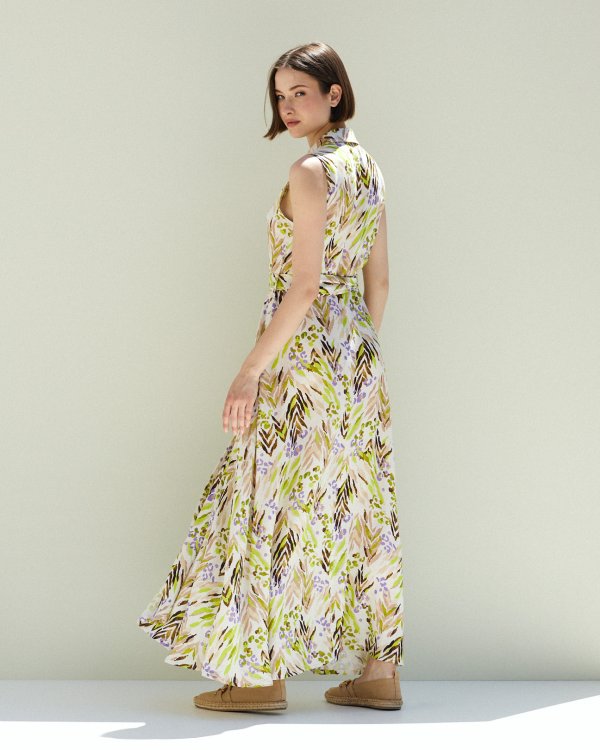 Linen maxi printed dress