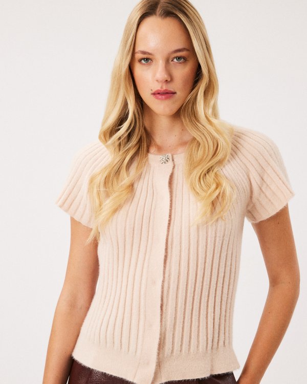 Cardigan with rhinestone button