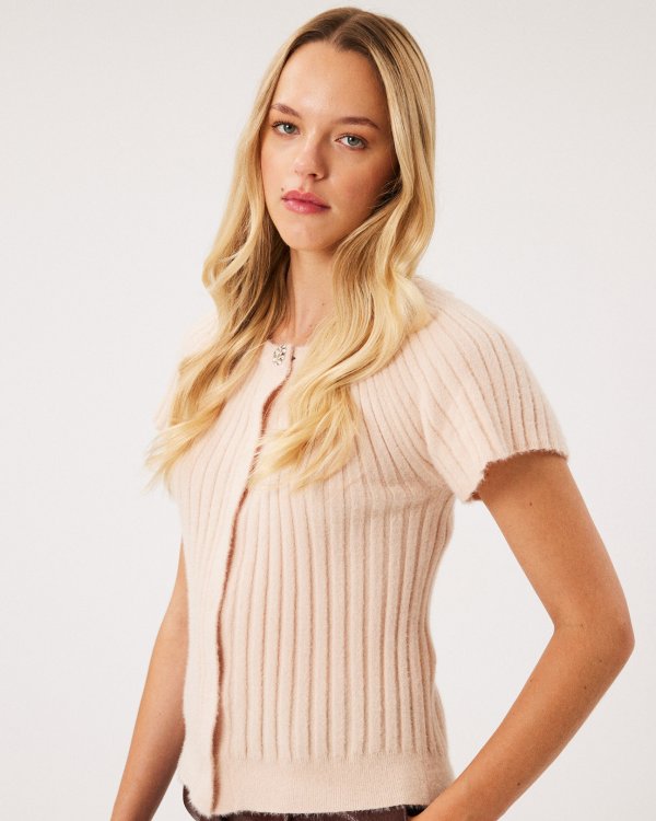 Cardigan with rhinestone button