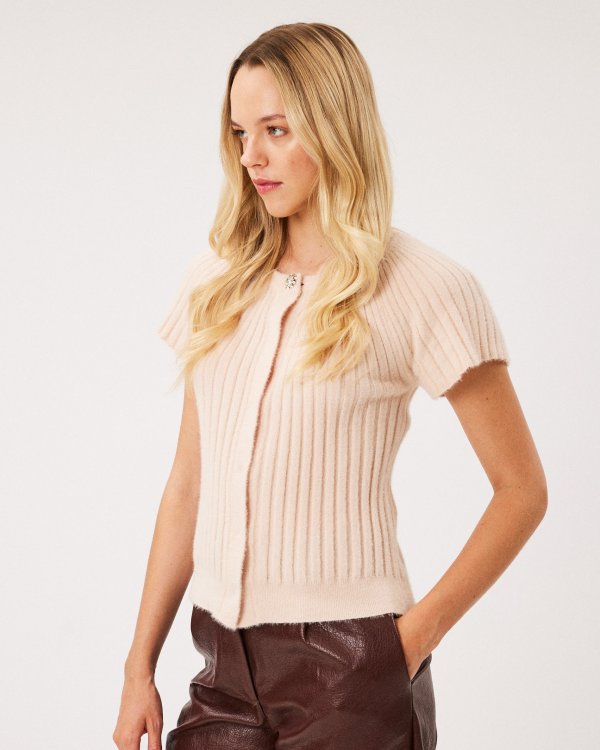 Cardigan with rhinestone button