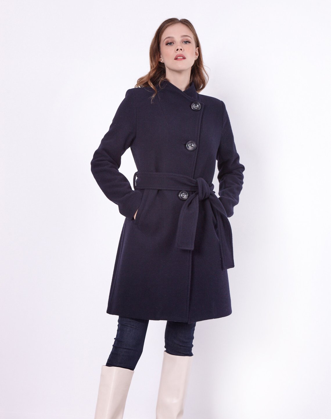 Be-eco wool coat with belt