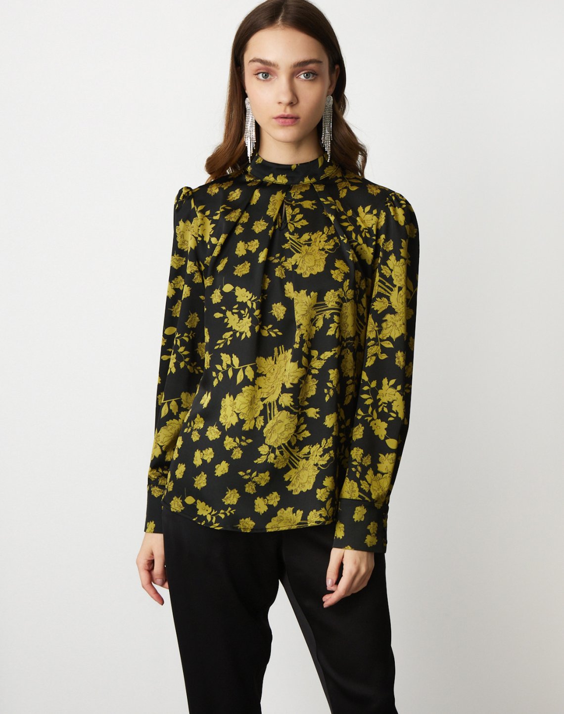 Printed blouse with pleating