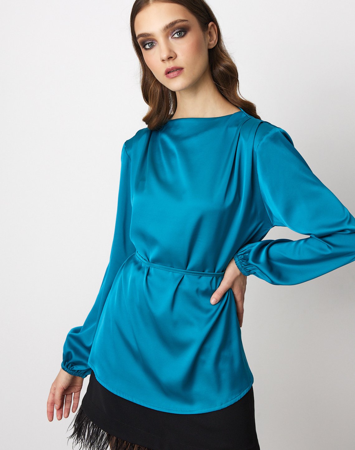 Satin top with shoulder pads