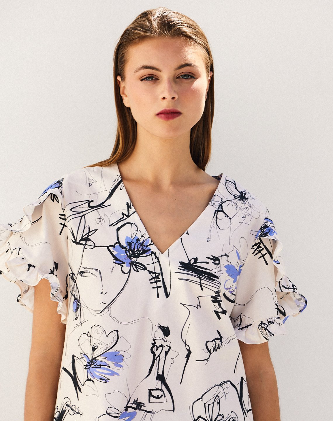 Printed poplin blouse
