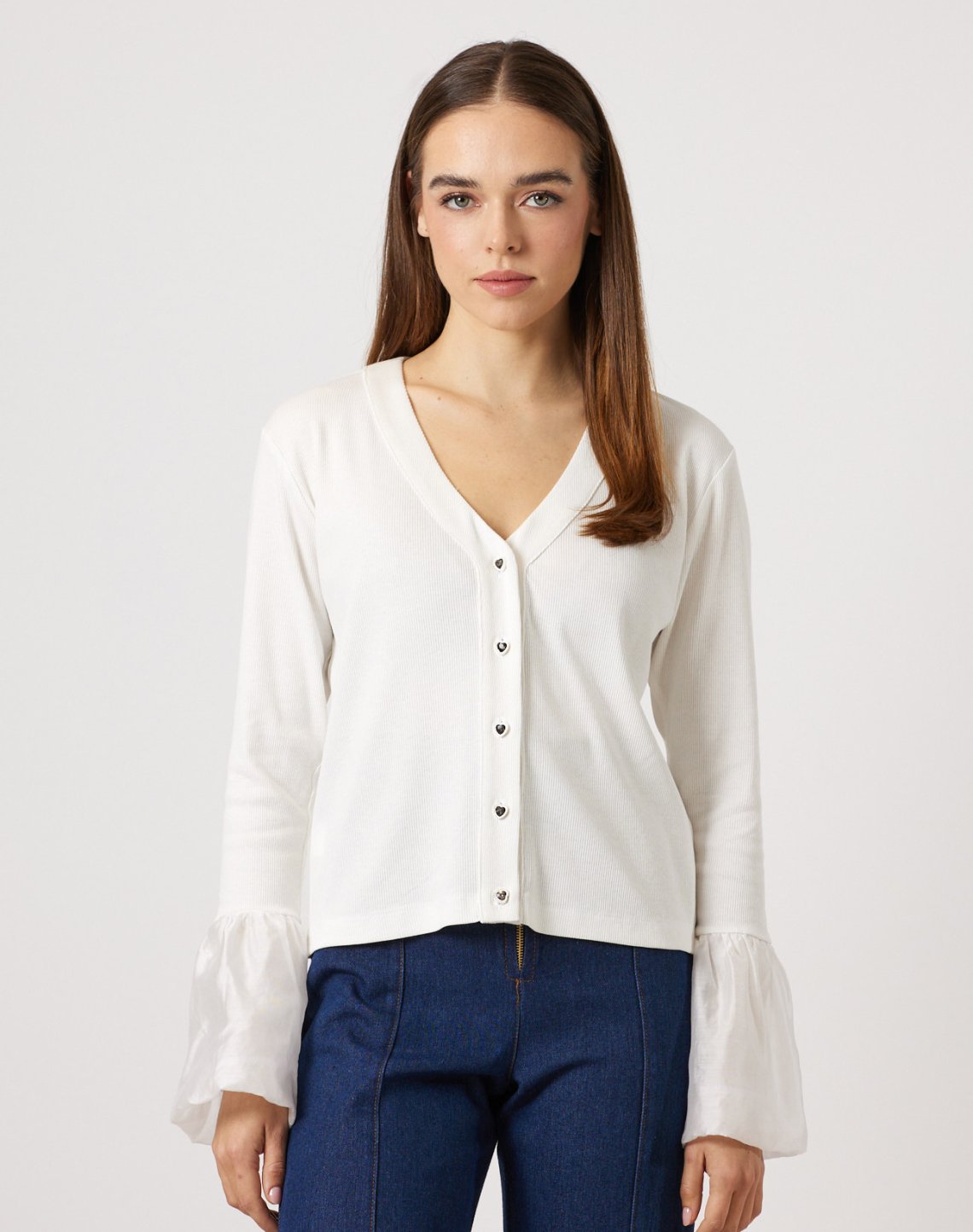 Ribbed cardigan with ruffles
