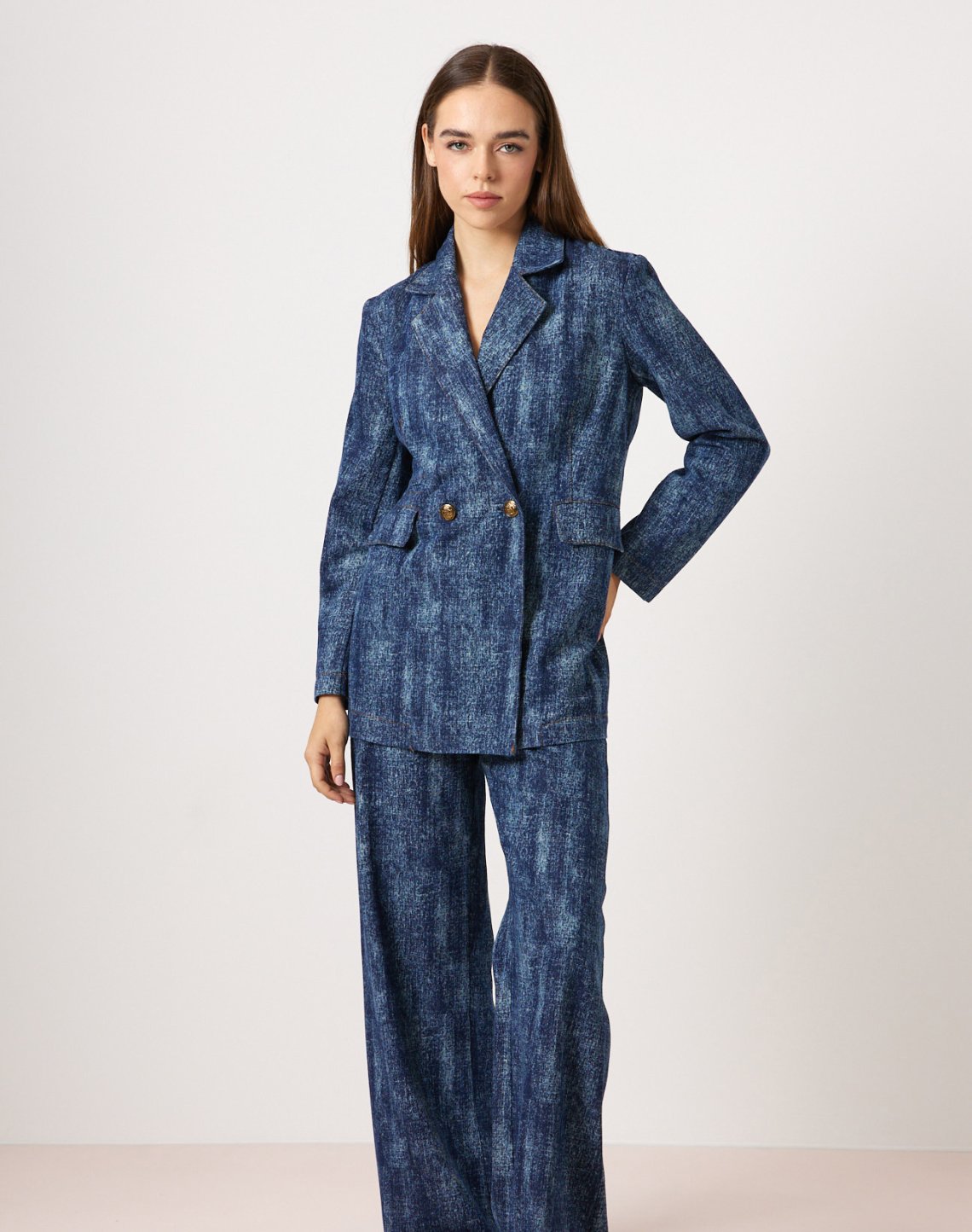 Double-breasted denim blazer
