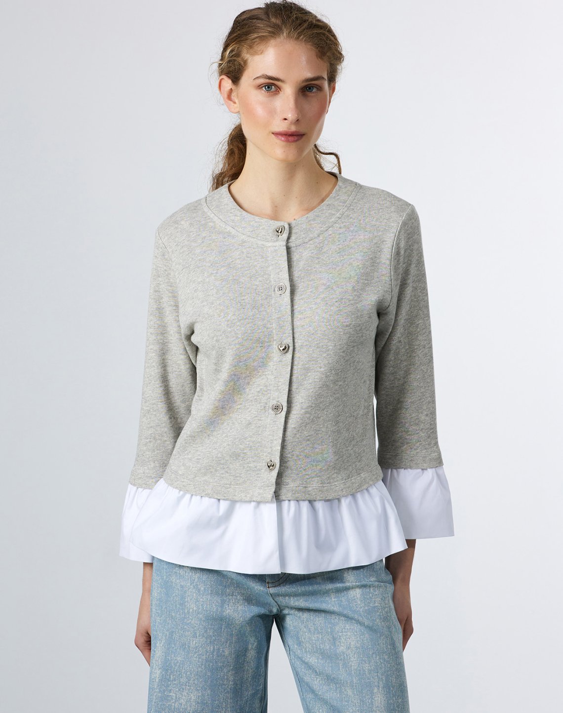 Sweatshirt cardigan with ruffles