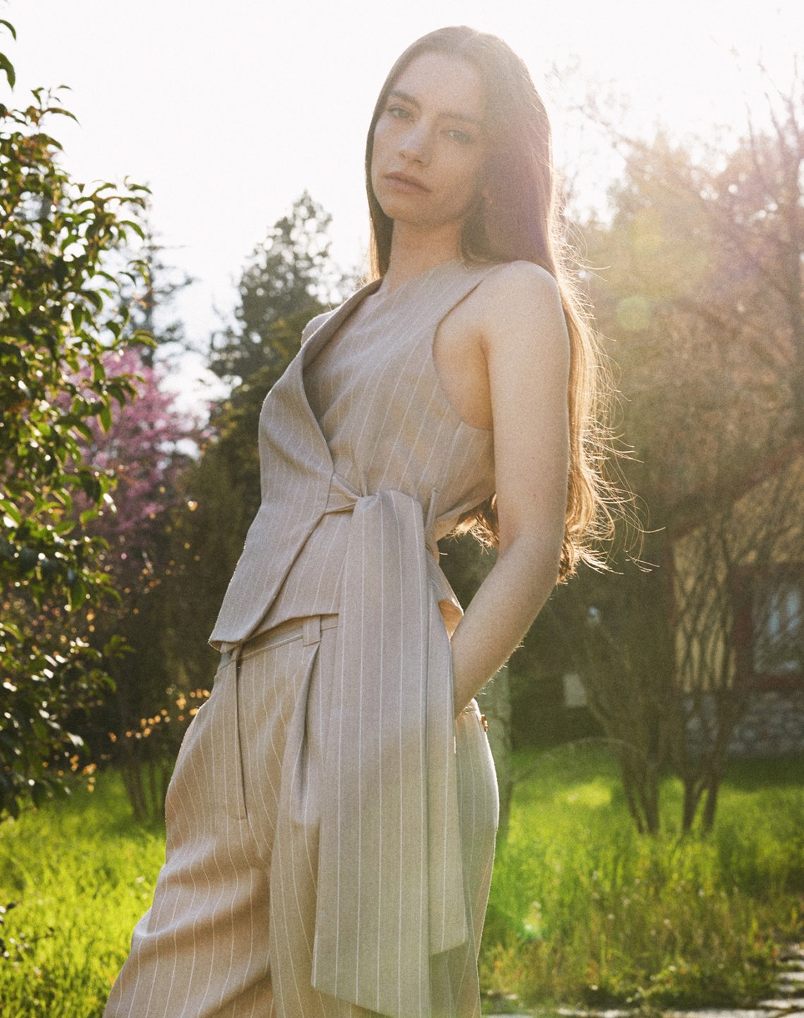 Pinstripe waistcoat with tie