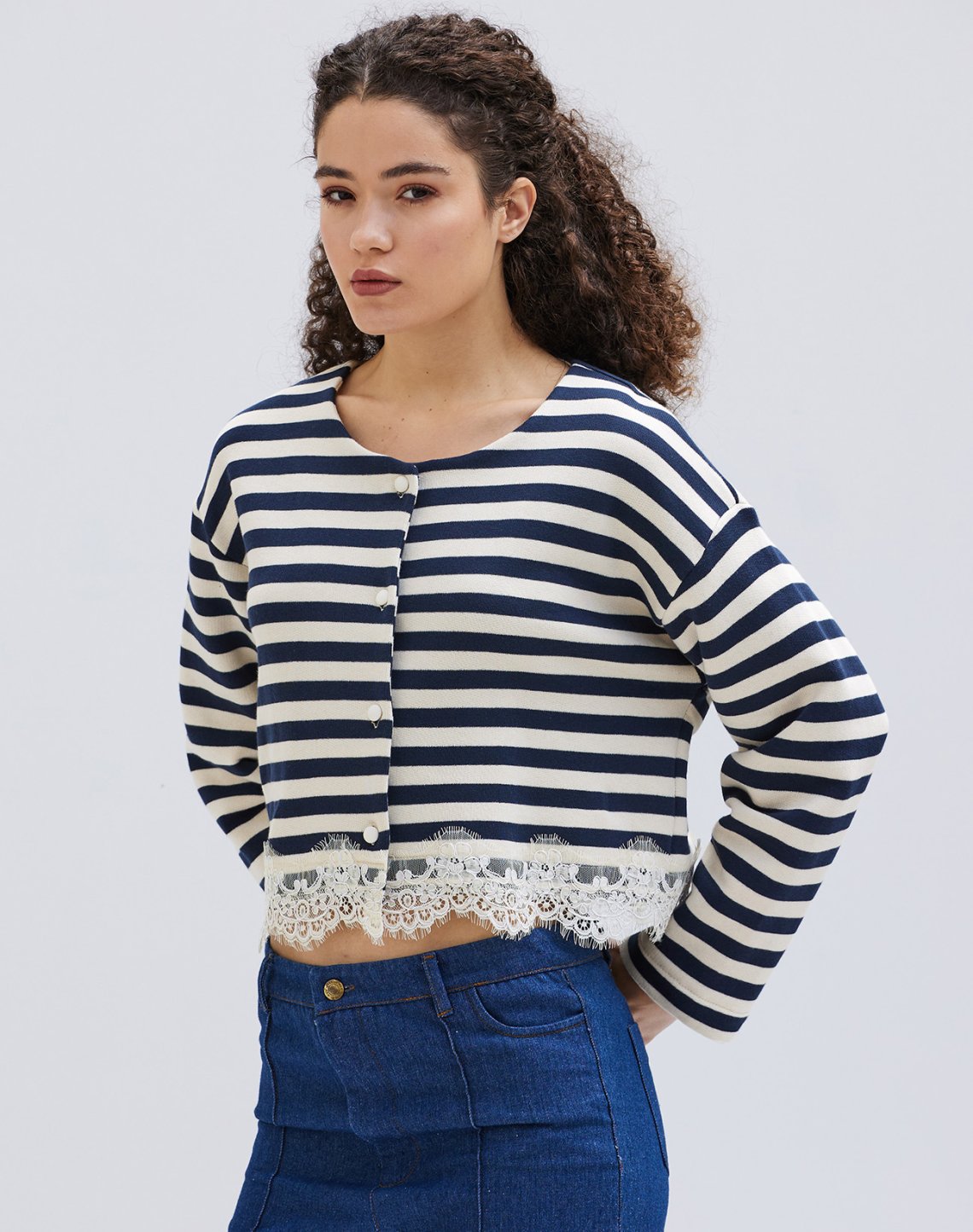 Striped sweatshirt cardigan