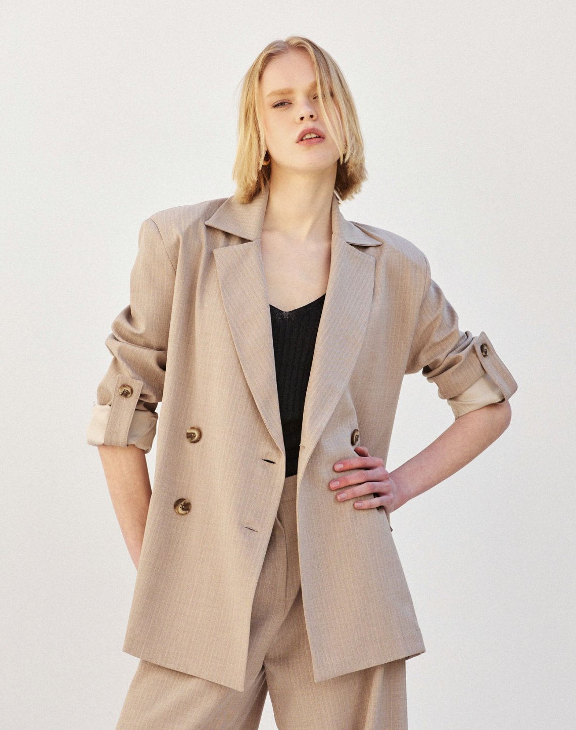 Pinstripe blazer with turn up sleeves