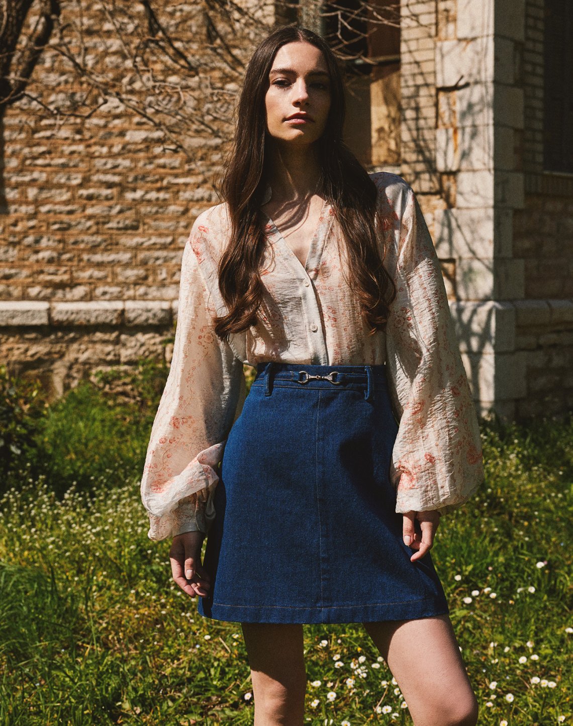 Denim skirt with buckle
