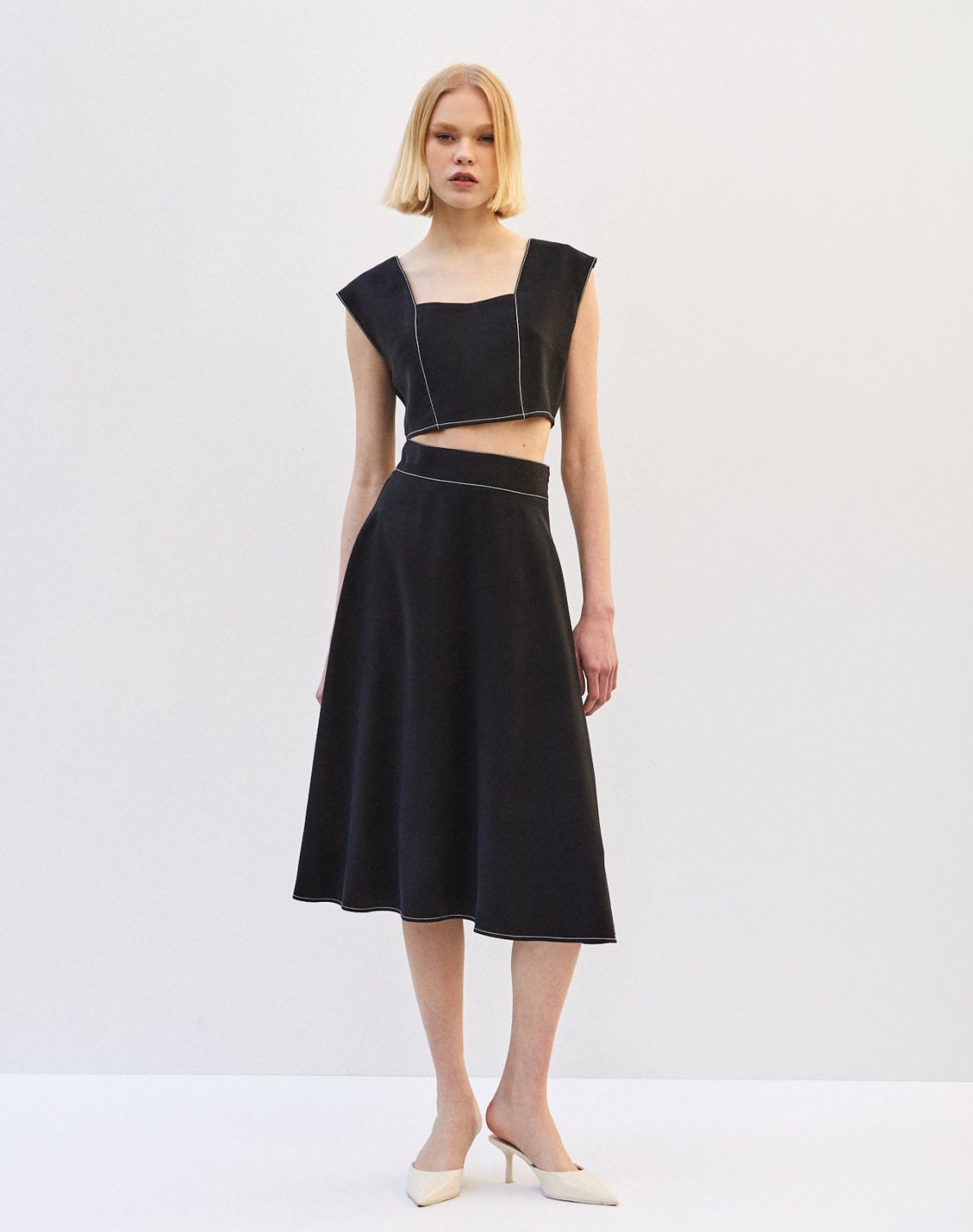Midi skirt with topstitching