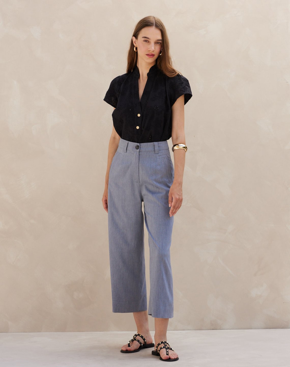 High waist linen culotte