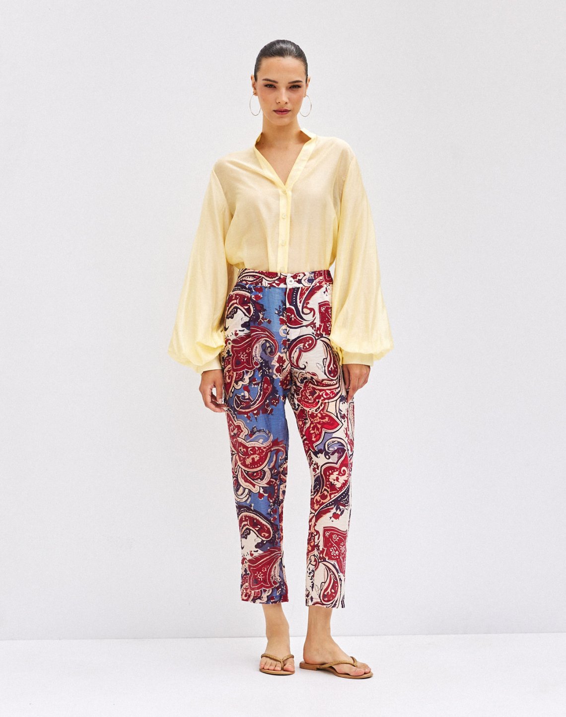 Printed trousers with elastic waist
