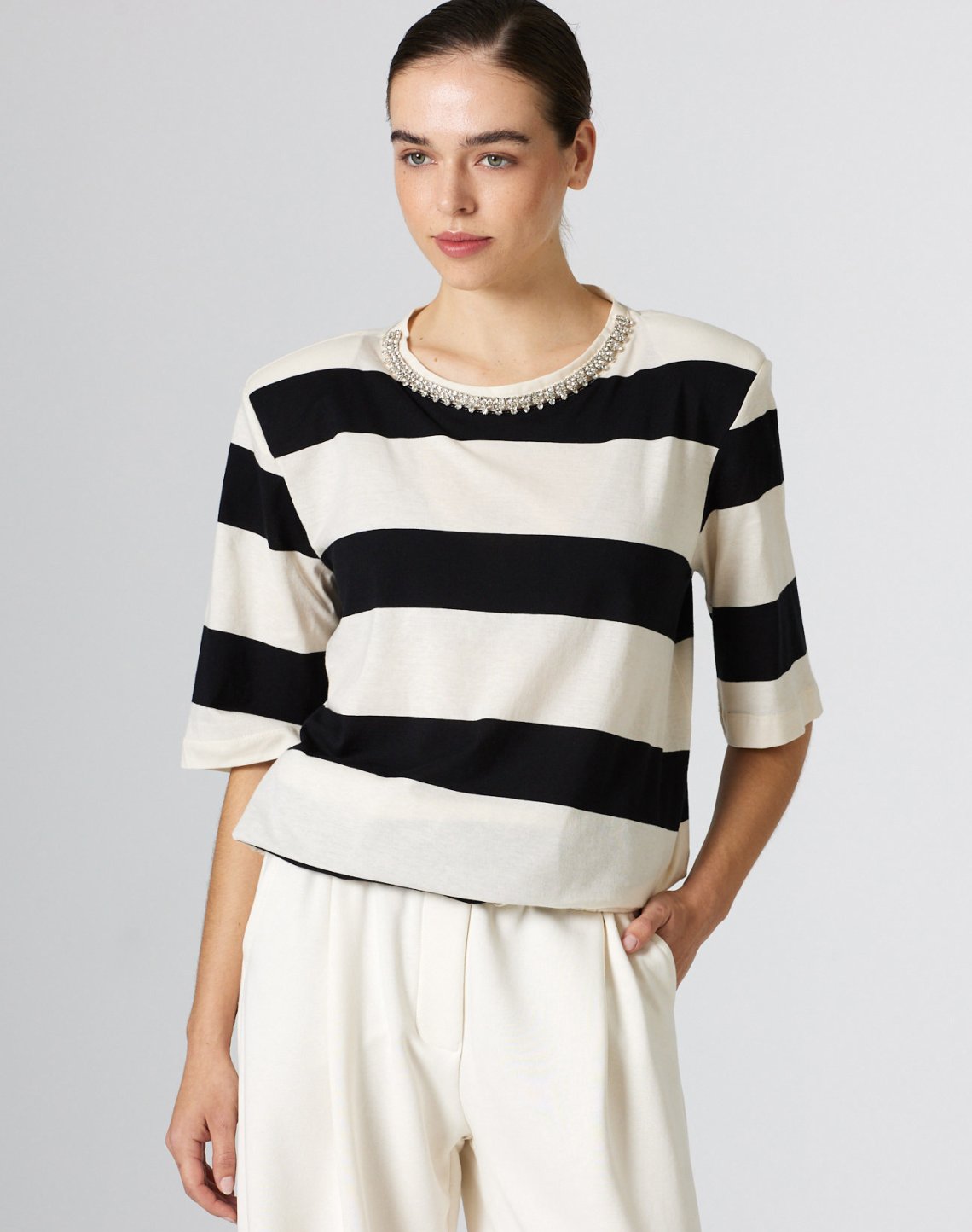 Oversized blouse with stripes