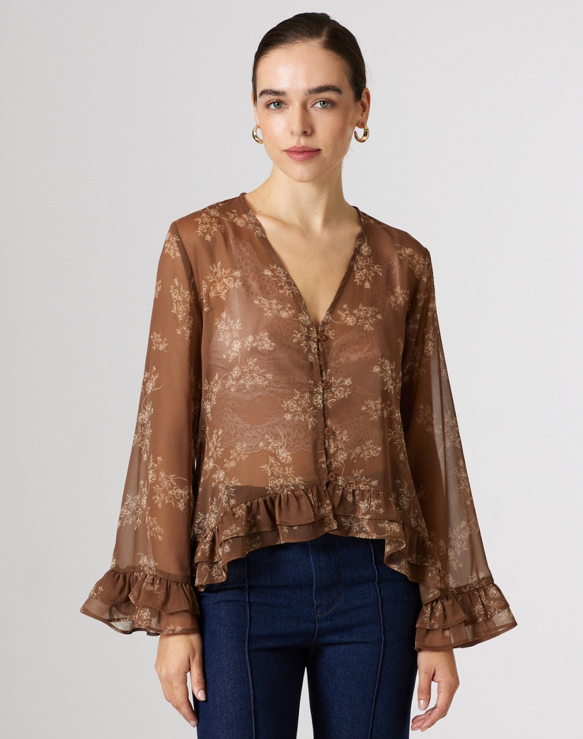 Printed shirt with ruffles