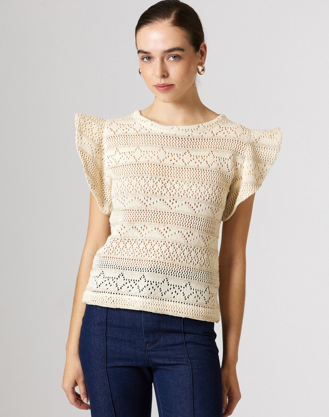 Cutwork knit blouse