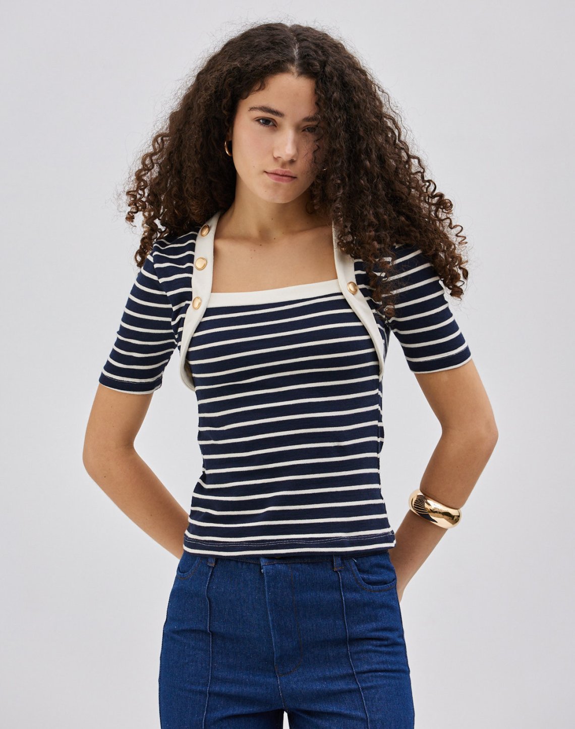 Striped top with buttons