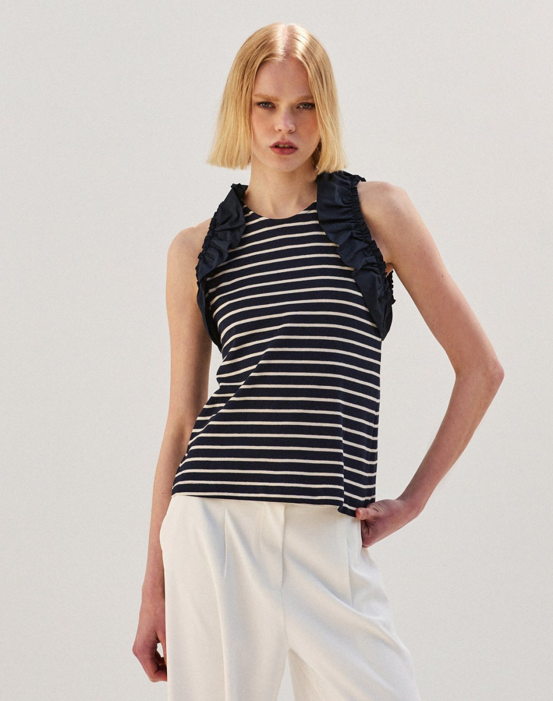 Striped top with ruffles