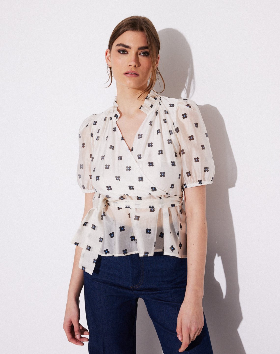 Printed blouse with ruffles