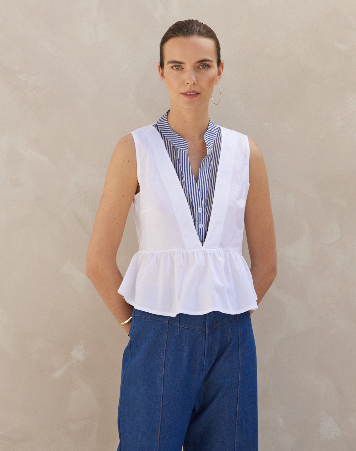 Matching fabric poplin blouse