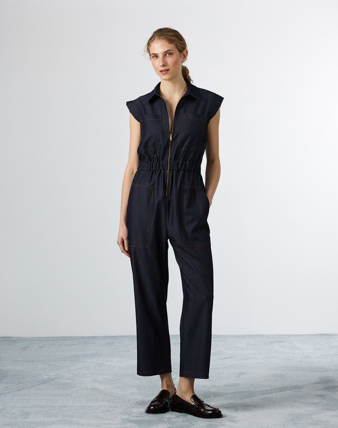 Denim jumpsuit with zip