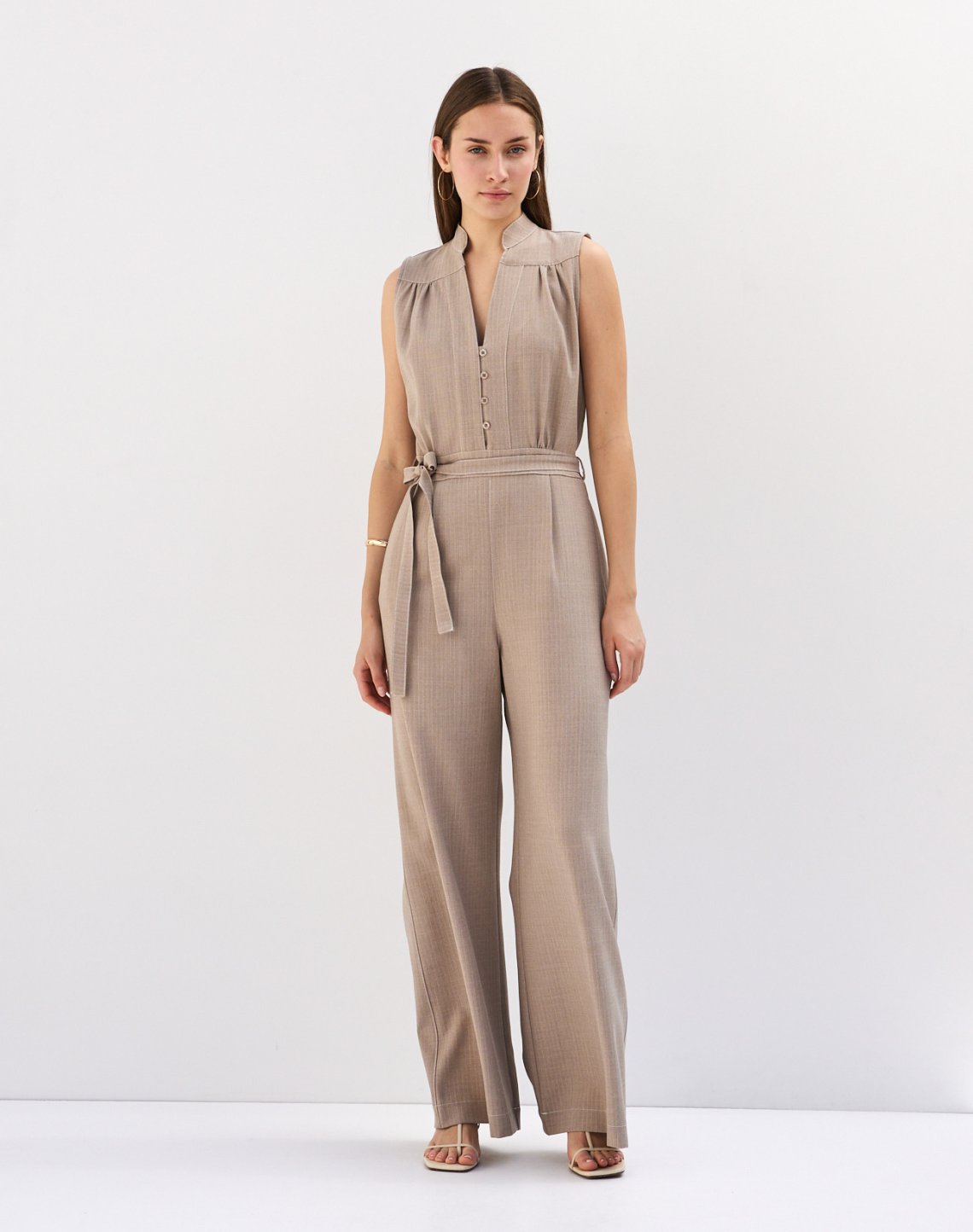 Sleeveless pinstripe jumpsuit