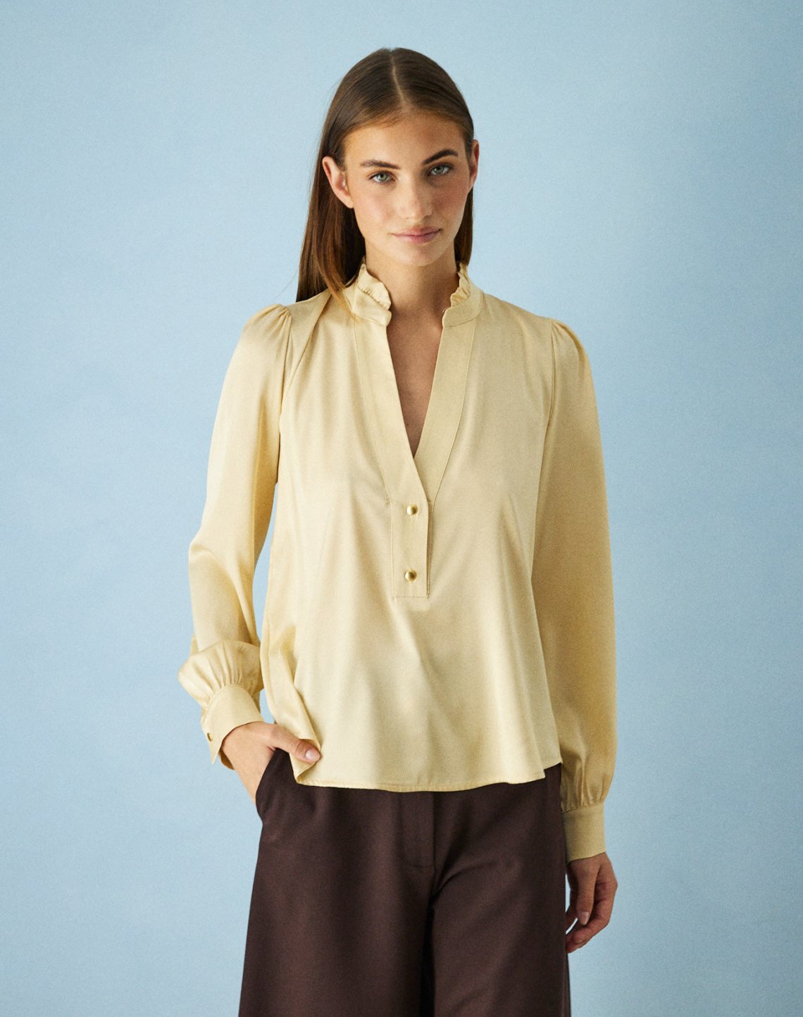 Satin blouse with button