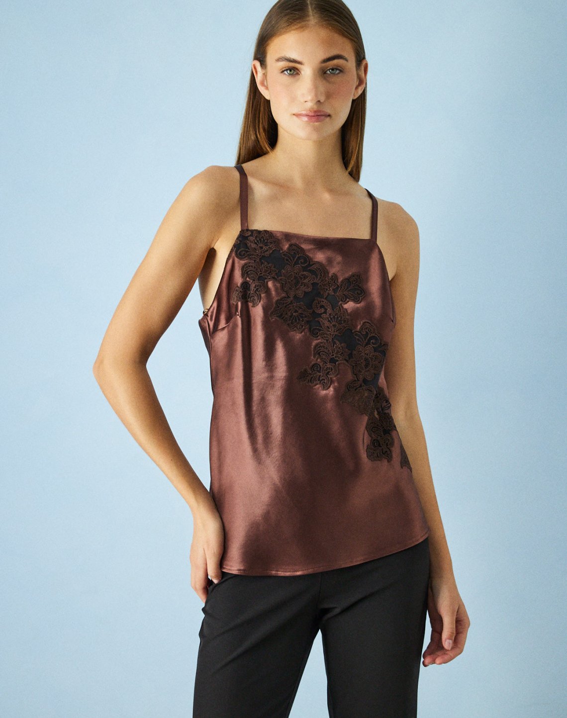 Satin top with lace